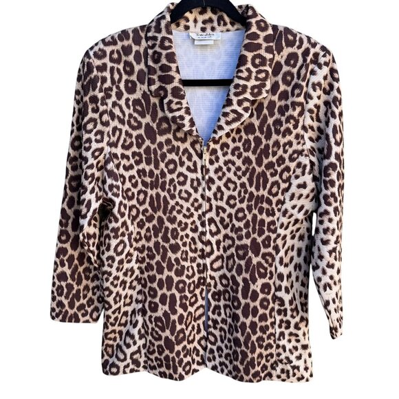 Toteables Susan Graver Vintage Leopard Print Womens Full Zip Long Sleeve Jacket - Picture 1 of 10